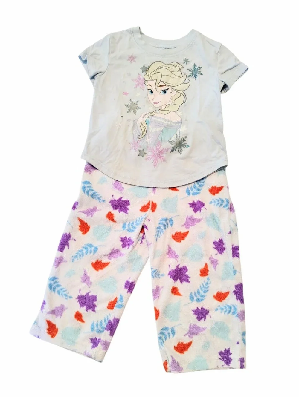 Disney's Frozen Elsa Light Blue Fleece Pant and Short Sleeve Tee Set Size 2T